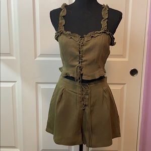 Army Green Ruffle tank and shorts set